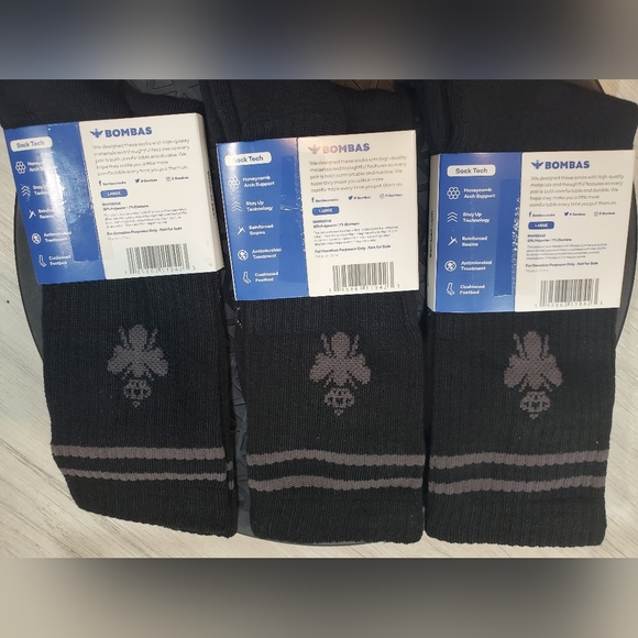 NEW Bombas 3 Pack Black Crew Socks SIZE LARGE 9 - 12 - Picture 4 of 7